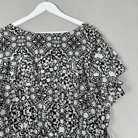 Lane Bryant Womens Top 16 Black Floral Blouse Tiered Flutter Sleeve Feminine - Picture 11 of 15